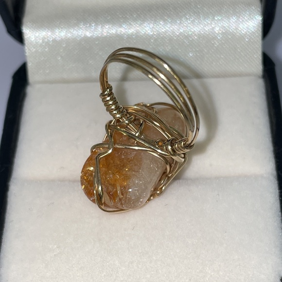Custom Made Yellow Gold filled wire wrapped Citrine Gemstone Ring - Picture 10 of 16